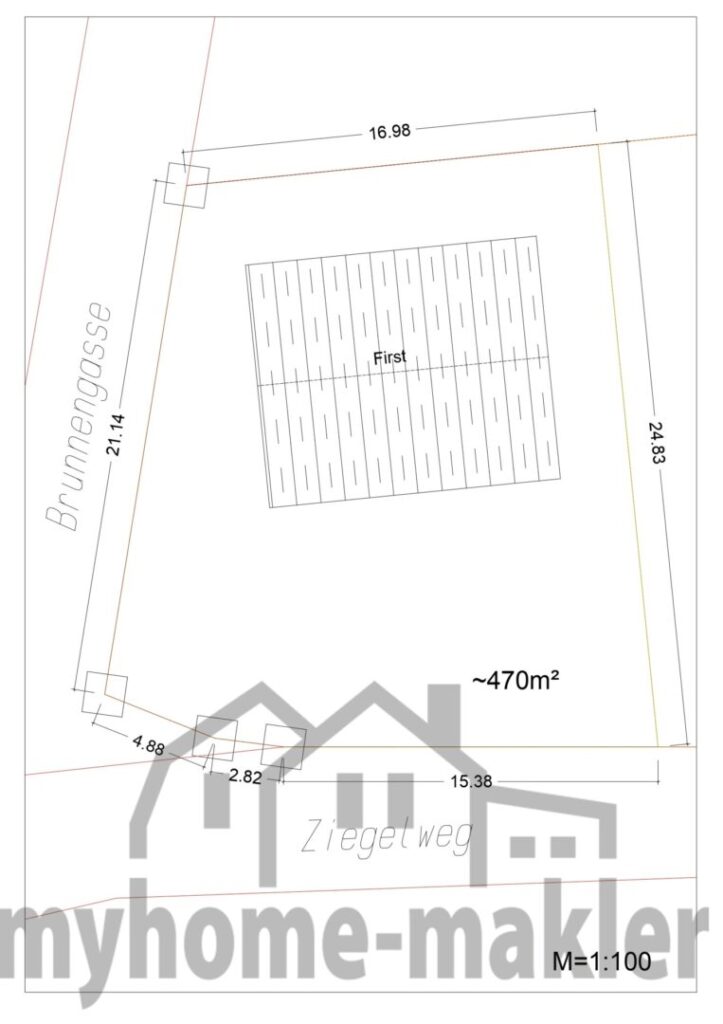 Parzelle 3 mit Maßen im Massstab 1zu 100 auf Blatt DIN A3_page-0001