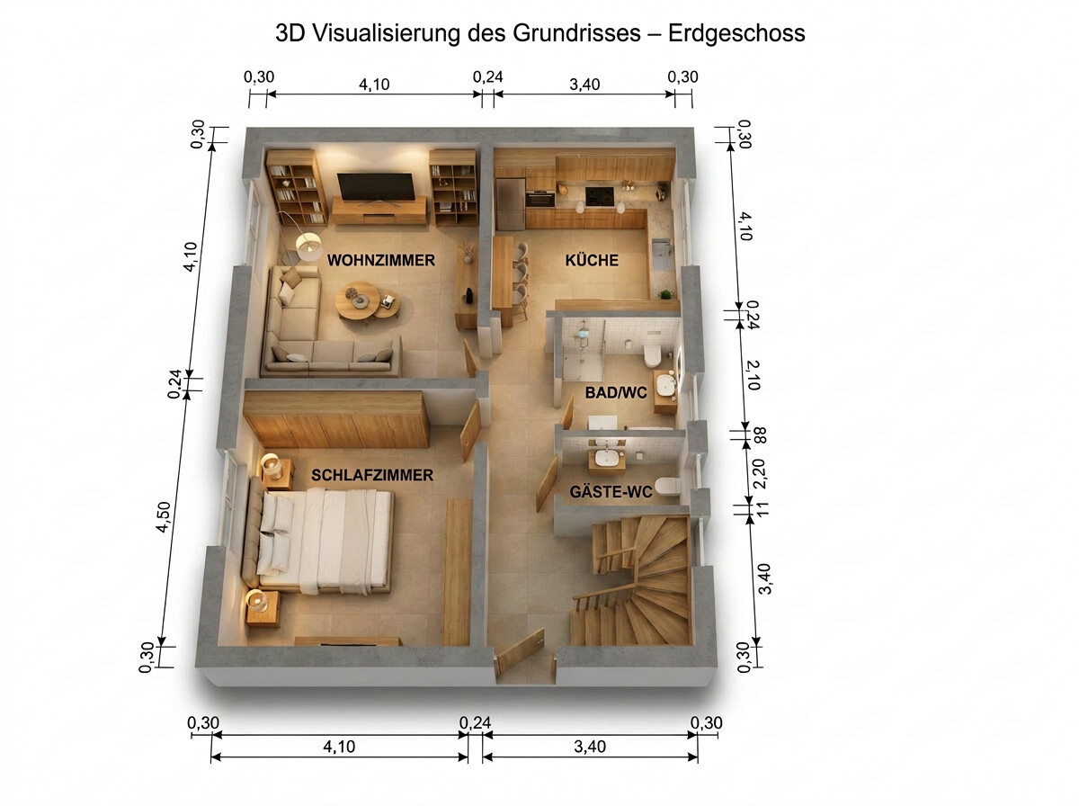 Grundriss Erdgeschoss (3D-Visualisierung)