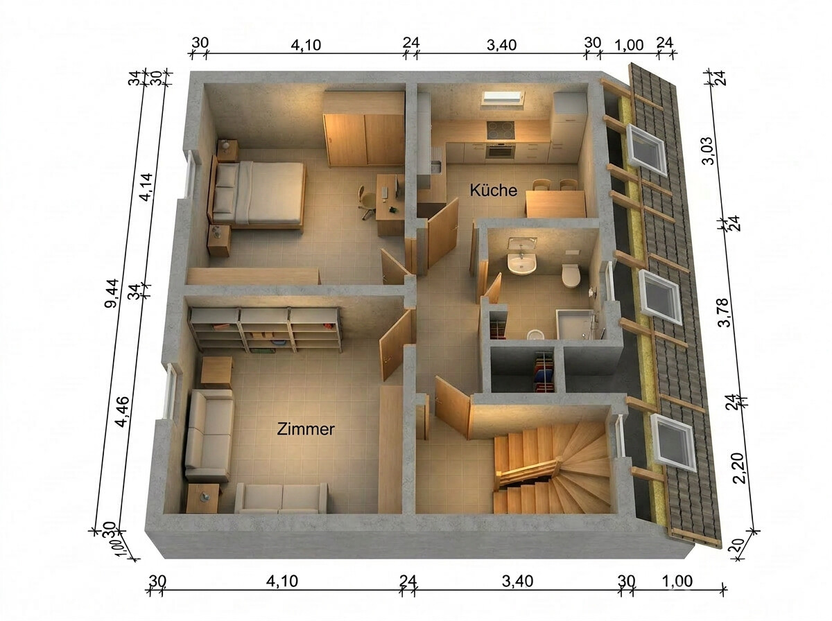 Grundriss Dachgeschoss (3D-Visualisierung)