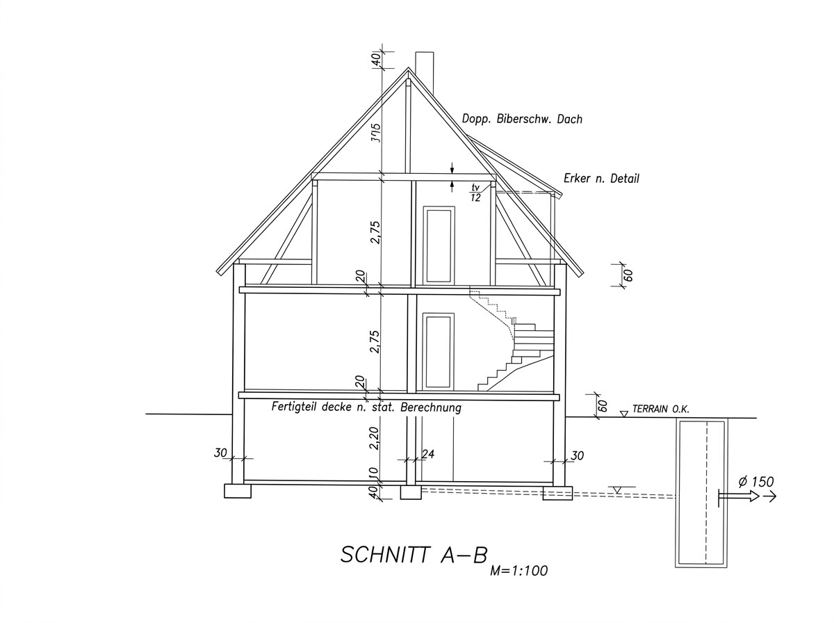 Schnitt A-B, Maßstab 1:100