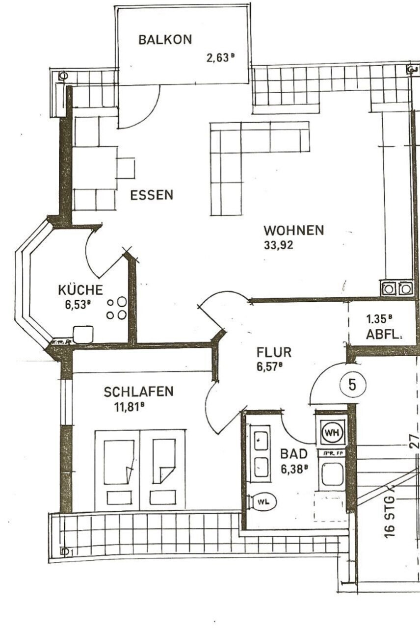 Grundriss der Wohnung mit Zimmeraufteilung